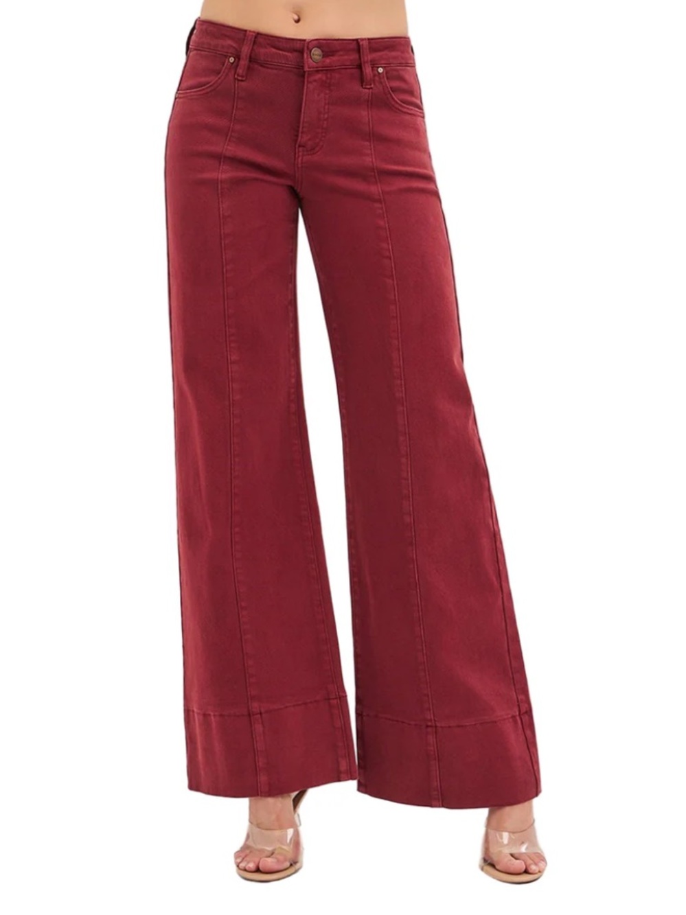 RISEN Jeans Wine Wide Leg Tummy Control Mid Rise Jeans 29 x 31
